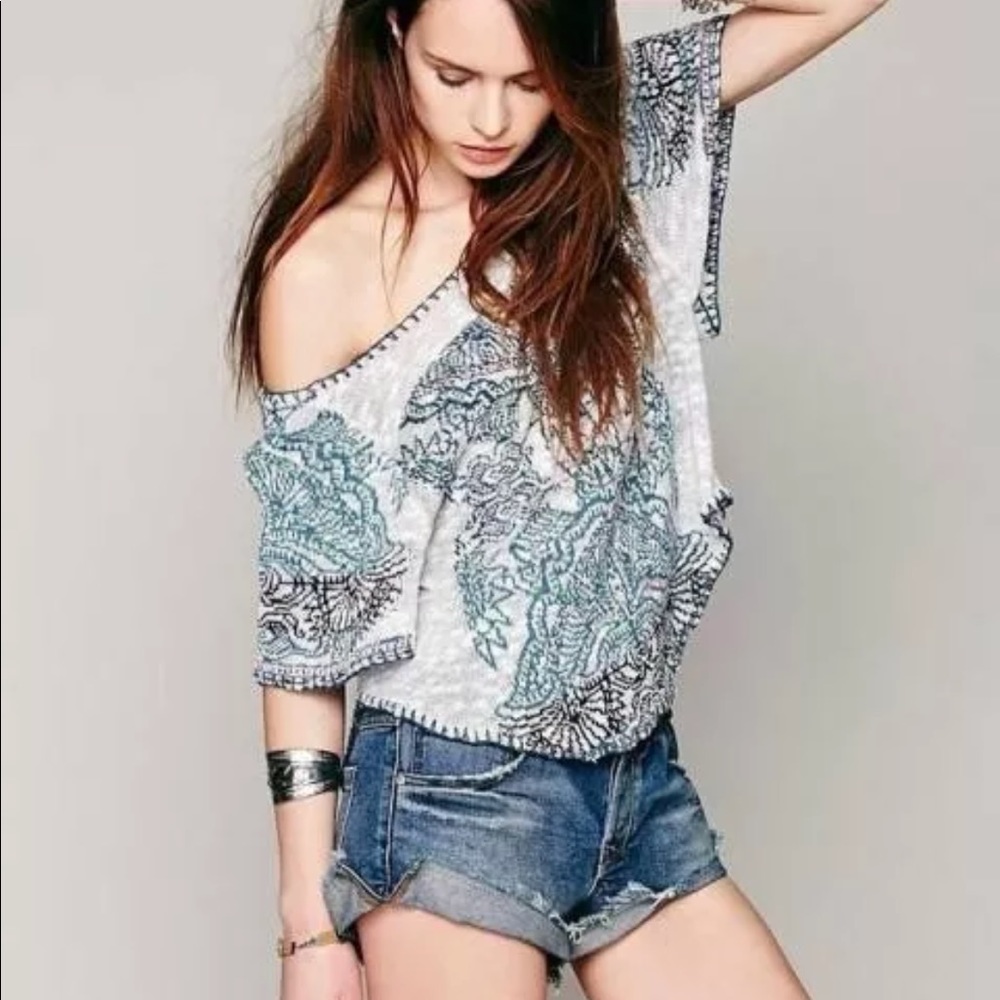Free People $148 S Mayan sweater top boho knit cottagecore lagenlook gypsy